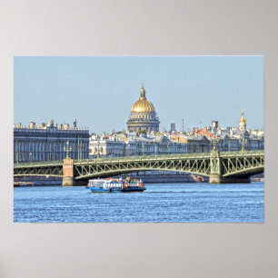 Poster Bateau touristique, rivière Neva, Saint-Pétersbour