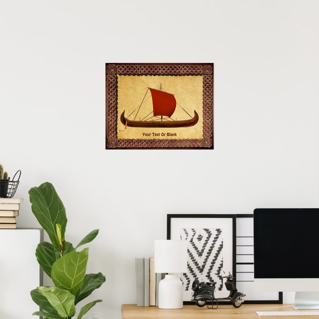 Poster Bateau viking à voile rouge II (Bureau à domicile)