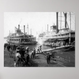Poster Bateaux À Vapeur De La Rivière Mississippi Au Dock