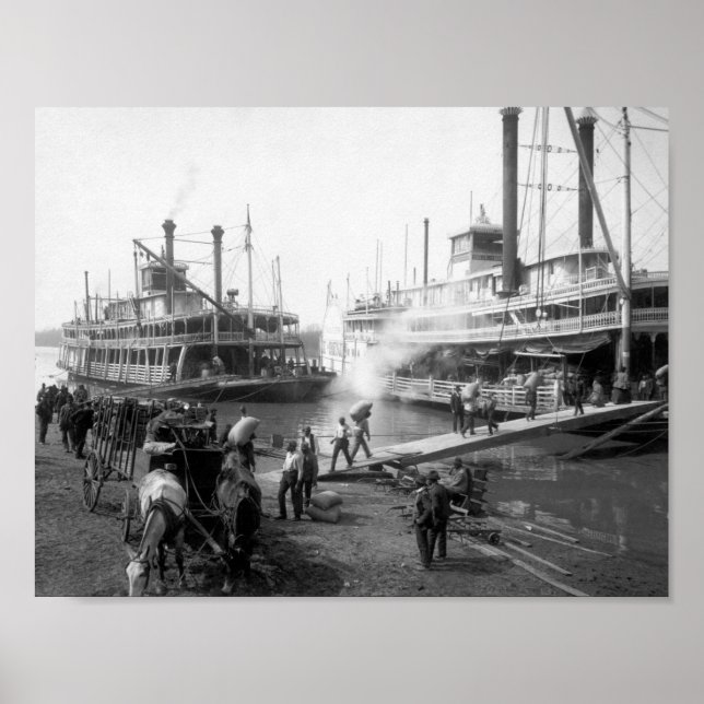 Poster Bateaux À Vapeur De La Rivière Mississippi Au Dock (Devant)