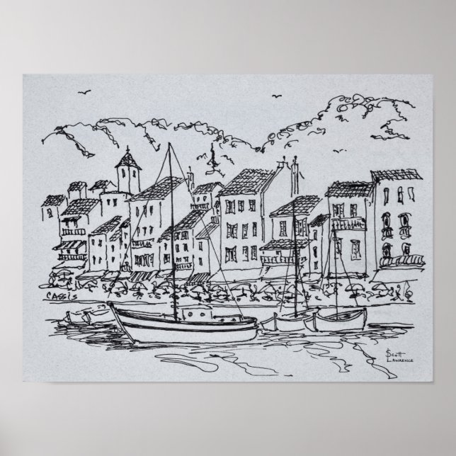 Poster Bateaux à voile dans le port | Cassis, France (Devant)