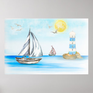 Poster Bateaux à voile dans l'océan bleu