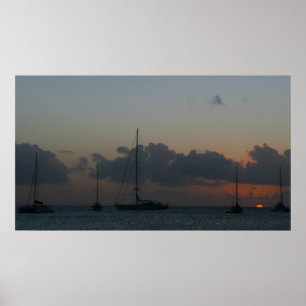 Poster Bateaux à voile dans Sunset Tropical Seascape
