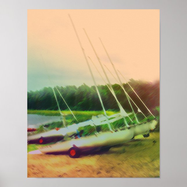 Poster Bateaux à voile sur la plage (Devant)