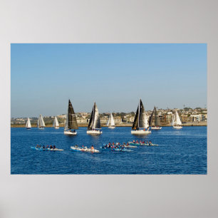 Poster Bateaux À Voiliers Sur La Manche. Marina Del Rey,