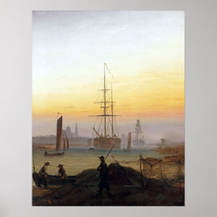 Poster Bateaux Caspar David Friedrich dans le port