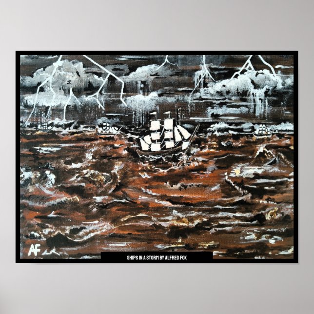 Poster Bateaux dans une peinture de tempête par Alfred Fo (Devant)
