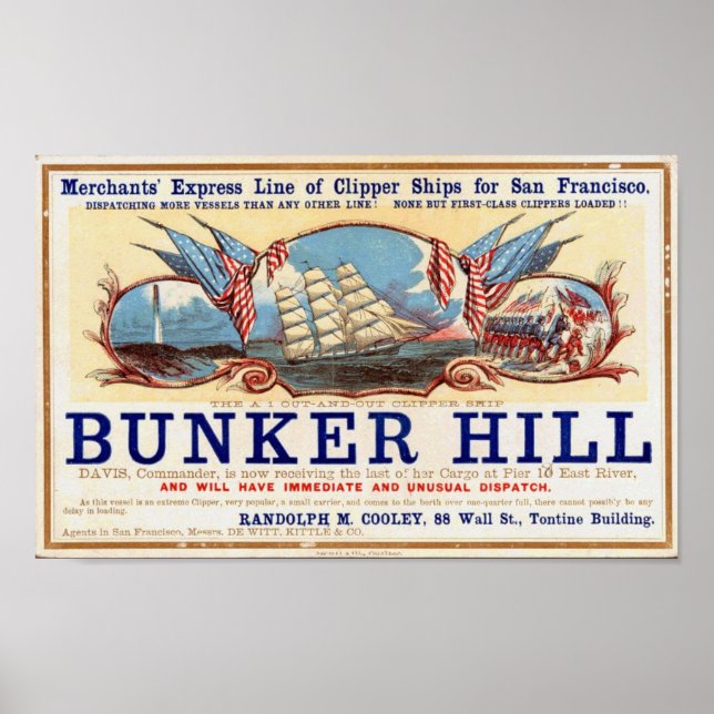 Poster Bateaux de Clipper Bunker Hill pour San Francisco  (Devant)