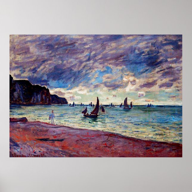 Poster Bateaux de pêche au bord de la plage et des falais (Devant)