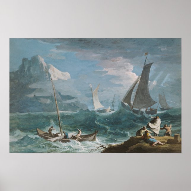 Poster Bateaux de pêche dans une tempête (Devant)