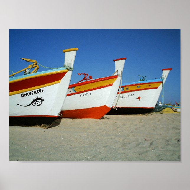 Poster Bateaux de pêche dynamiques sur la plage de l'Alga (Devant)