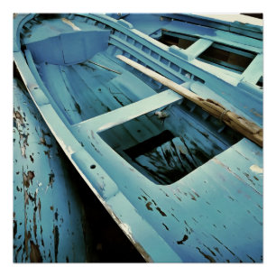 Poster Bateaux de pêche en bois rustique peint en bleu
