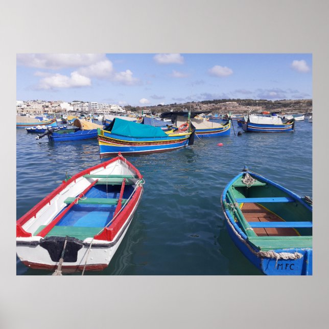 Poster Bateaux de pêche maltais au port de Marsaxlokk (Devant)