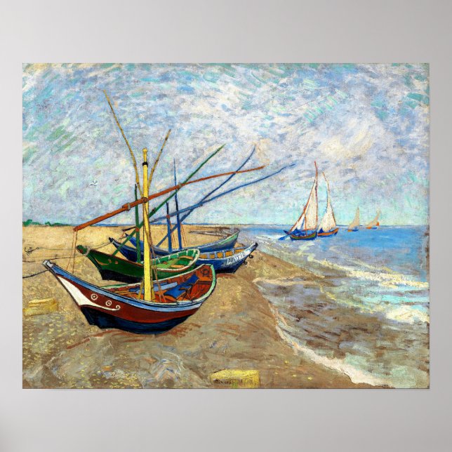 Poster Bateaux de pêche sur la plage de Saintes-Maries -  (Devant)