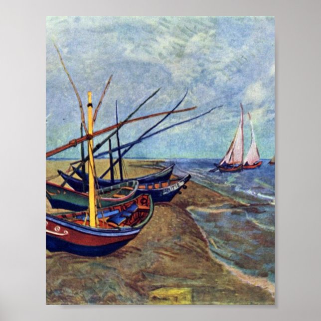 Poster Bateaux de pêche sur la plage par Vincent van Gogh (Devant)