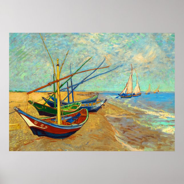 Poster Bateaux de pêche sur la plage par Vincent van Gogh (Devant)