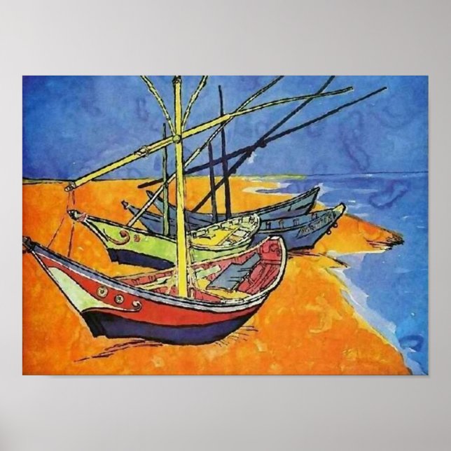Poster Bateaux de pêche sur la plage Van Gogh Art (Devant)
