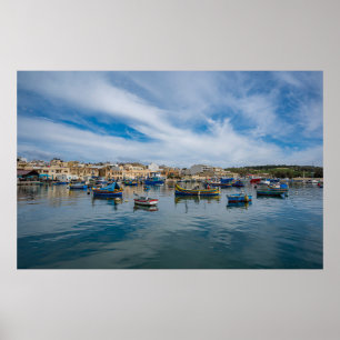 Poster Bateaux de pêche traditionnels colorés dans le por