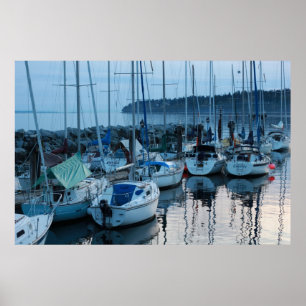 Poster bateaux en bord de plage à twilight