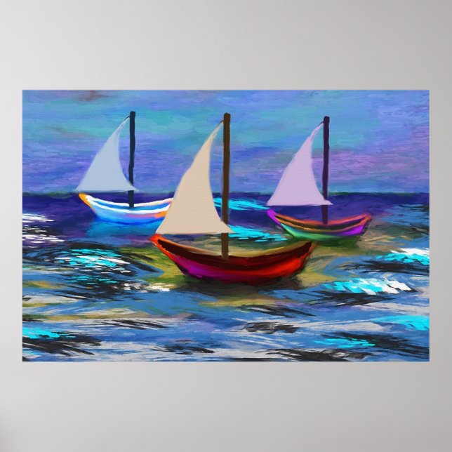 Poster Bateaux en mer accrochés à la tapisserie (Devant)