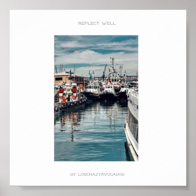 Poster Bateaux Marina Harbour Navires Reflètent Bien Post (Devant)