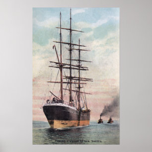 Poster Bateaux remorqueurs remorquant un navire en mer