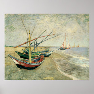 Poster Bateaux sur la plage de Saintes-Maries - Van Gogh