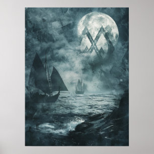 Poster Bateaux viking de noix Samhain Halloween nordique