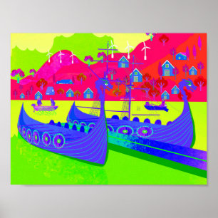 Poster Bateaux viking Norvège