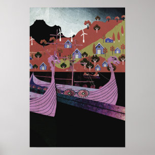 Poster Bateaux viking Norvège