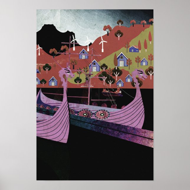 Poster Bateaux viking Norvège (Devant)