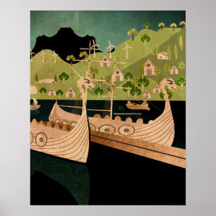 Poster Bateaux viking Norvège