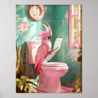 Poster Bathroom Cockatoo on Toilet Print, Bathroom Decor 