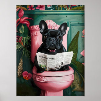 Poster Bathroom French Bulldog Toilet Print, Bathroom Wal