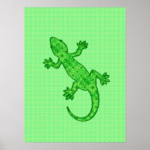 Poster Batik tribal Gecko - chaux et vert émeraude