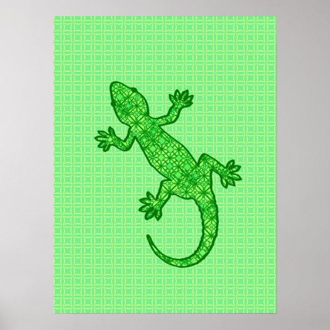 Poster Batik tribal Gecko - chaux et vert émeraude (Devant)