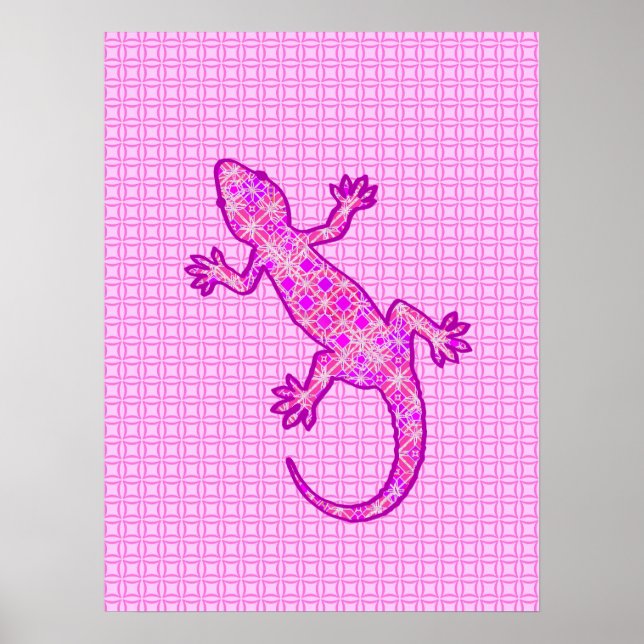 Poster Batik tribal Gecko - orchidée et coquille rose (Devant)