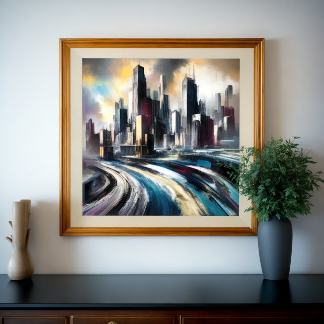 Poster Bâtiment Abstrait de la ville Dessin dur Pastel IV (Créateur téléchargé)