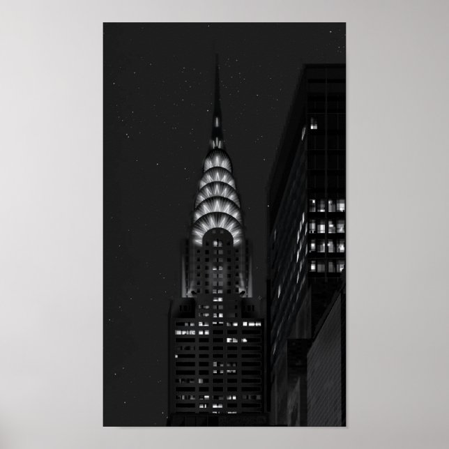Poster Bâtiment Chrysler la nuit (Devant)