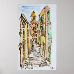 Poster Bâtiment de Saint-Tropez  Côte d'Azur, France