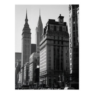 Poster Bâtiment de ville noir et blanc sophistiqué