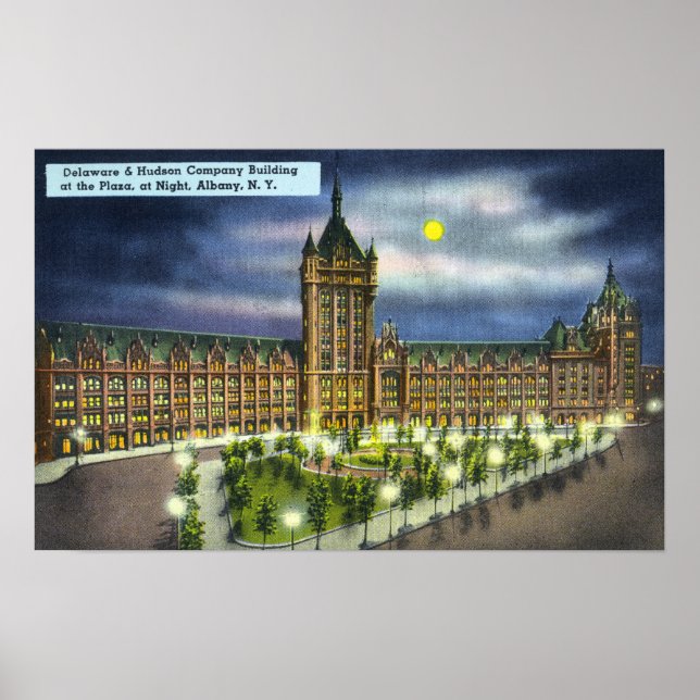 Poster Bâtiment Delaware et Hudson Co. à la nuit (Devant)