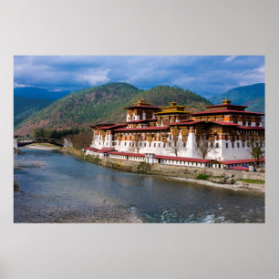 Poster Bâtiment Dzong au bord de la rivière
