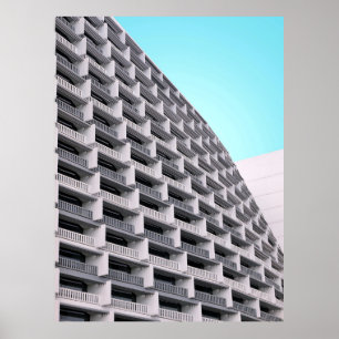 Poster Bâtiment en béton blanc avec terrasses