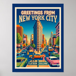 Poster Bâtiment Flatiron de New York dans un style vintag