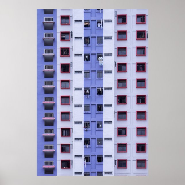 Poster Bâtiment haut bleu et blanc (Devant)