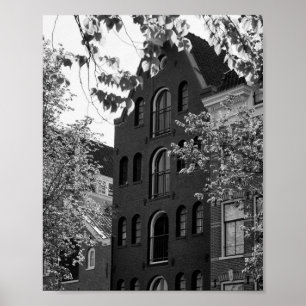 Poster Bâtiment historique noir et blanc à Amsterdam