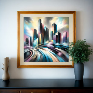 Poster Bâtiment urbain Abstrait Dessin dur Pastel V