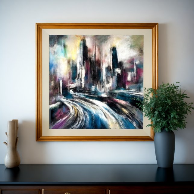 Poster Bâtiment urbain Abstrait Dessin Pastel dur III (Créateur téléchargé)