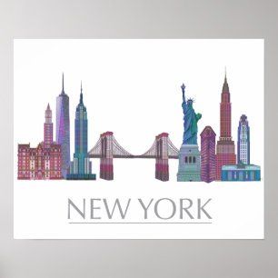 Poster Bâtiments couleur New York Skyline